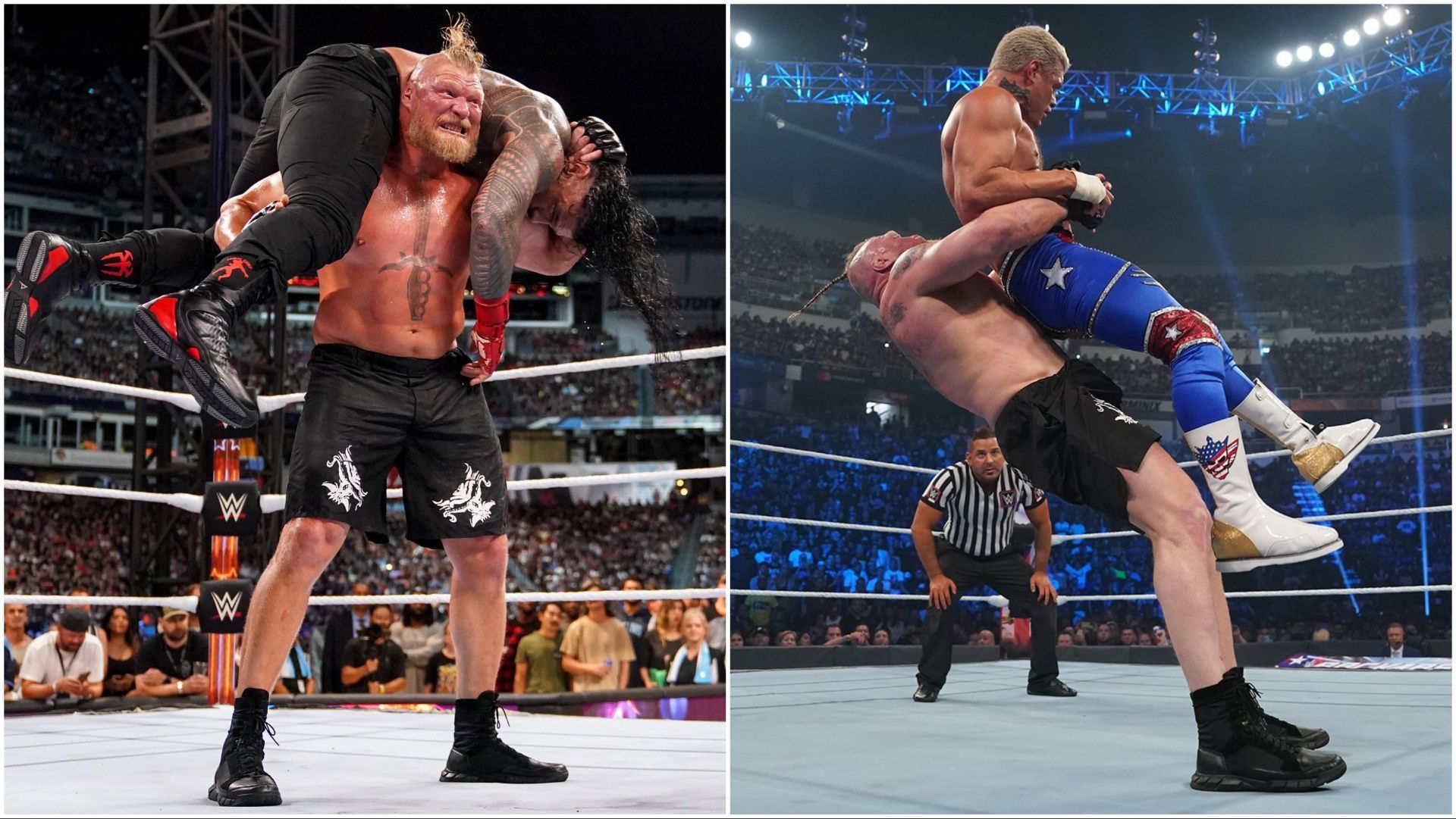 Brock Lesnar fights Cody Rhodes and Roman Reigns