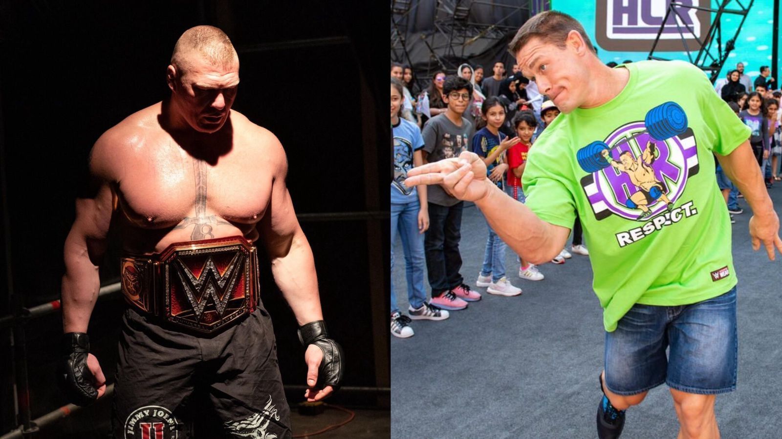 Brock Lesnar (L); John Cena (R)