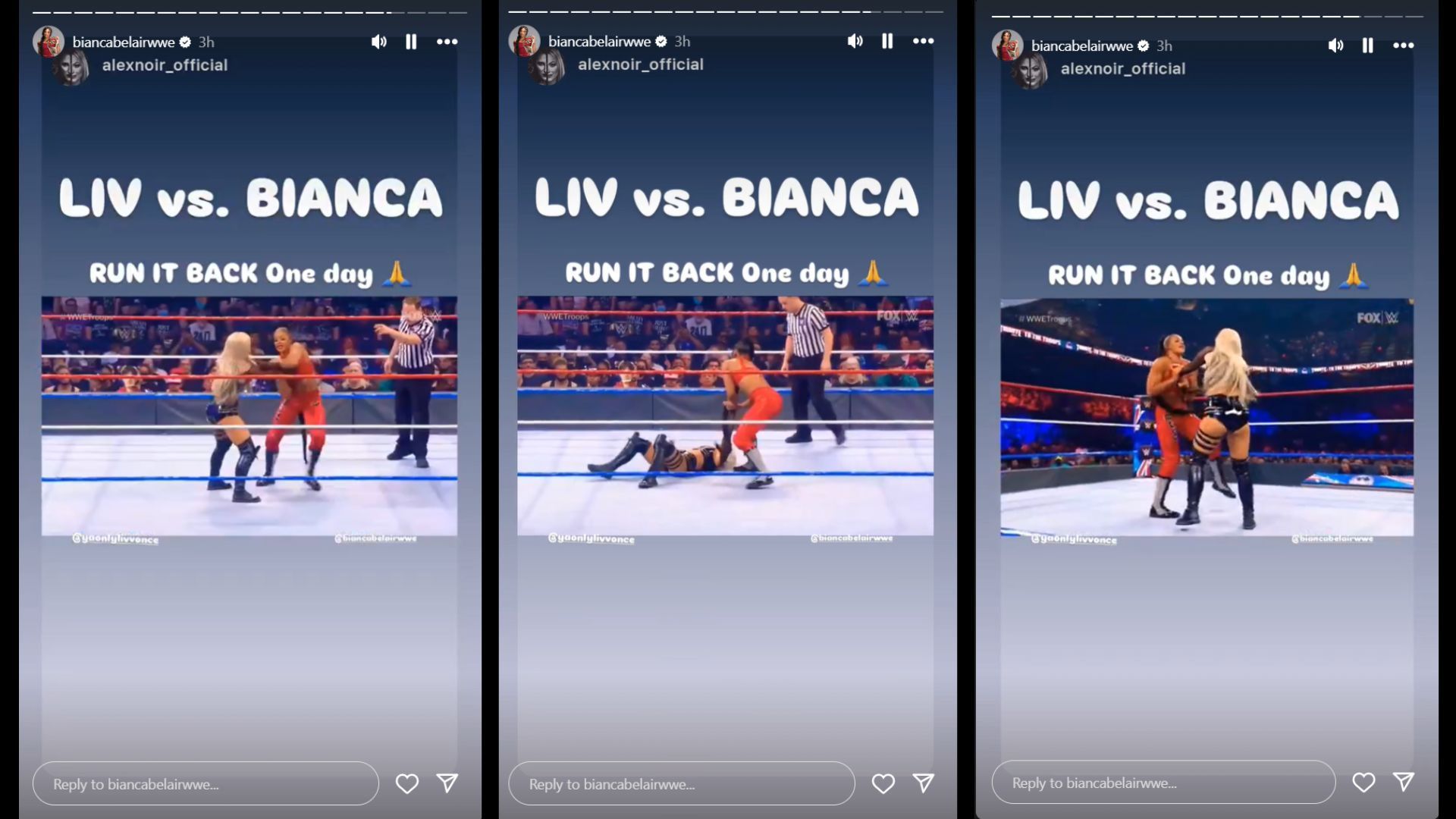 Screenshots of Bianca Belair&#039;s Instagram Story.