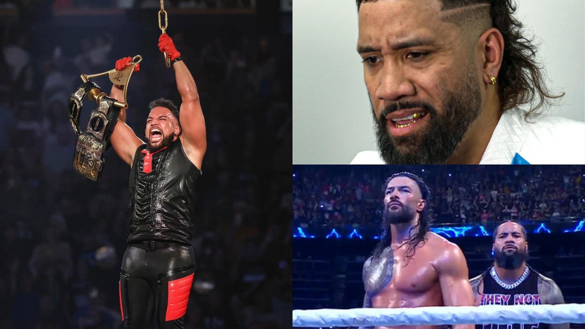 Tonga Loa (left), Jey Uso (top right), Roman Reigns &amp; Jimmy Uso (bottom right) (Image Credits: WWE.com)