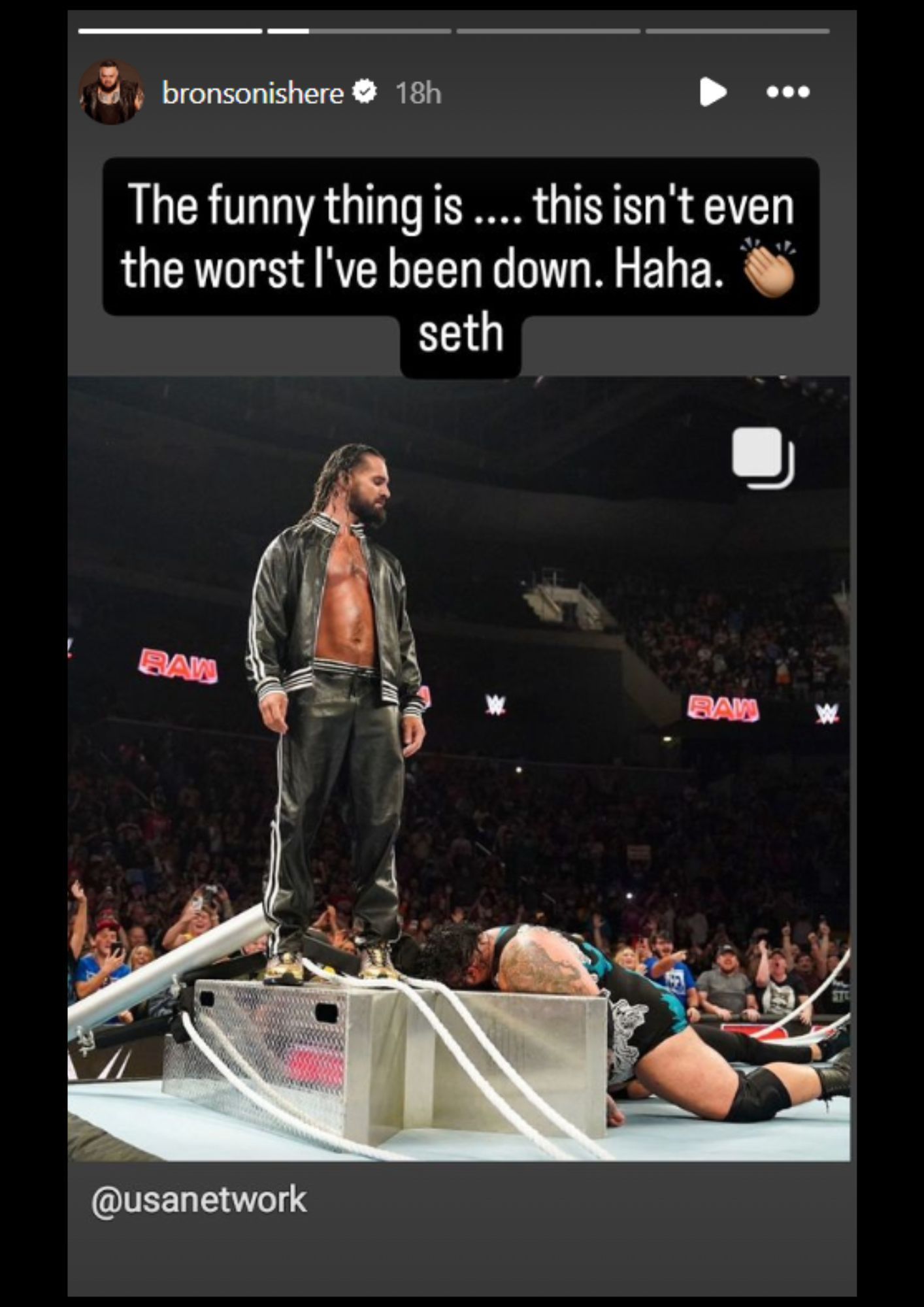 Bronson Reed&#039;s ominous message to Seth Rollins [via Instagram]