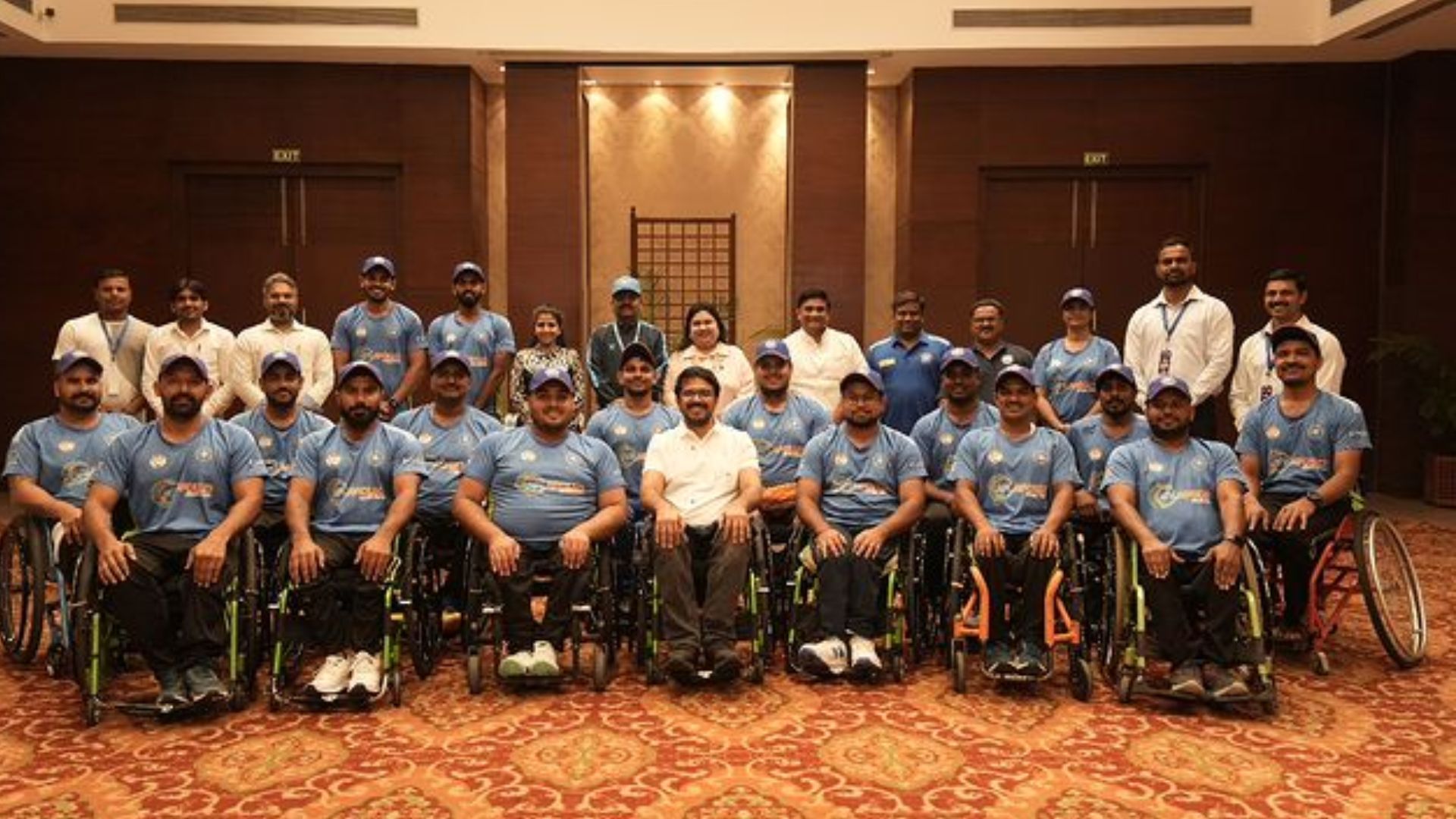 Indian wheelchair cricket team during APL Apollo Wheelchair Cricket T20I Trophy (Image Credits: DCCI/IG)