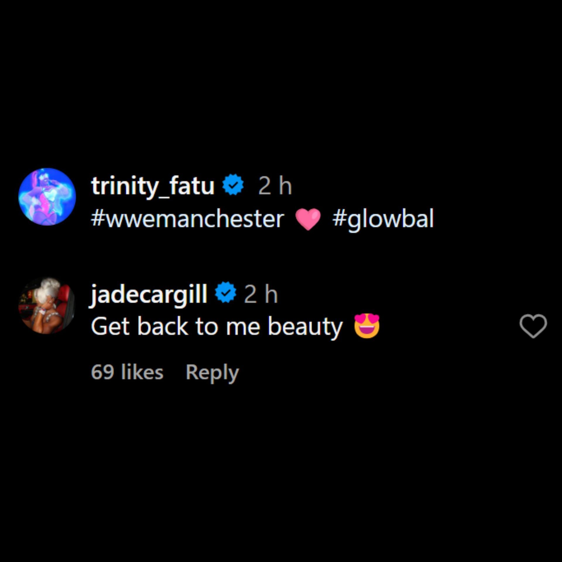 Jade Cargill&#039;s comment on Naomi&#039;s Instagram post.