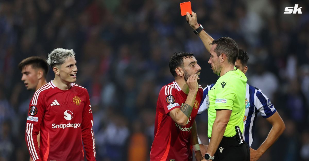 Fans slam Bruno Fernandes as he gets sent off in Manchester United