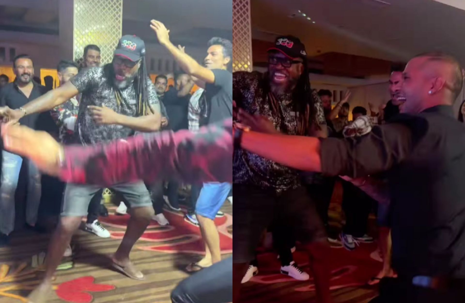 Chris Gayle, Mohammad Kaif, and Shikhar Dhawan dance together. (Image: Mohammad Kaif/Instagram)