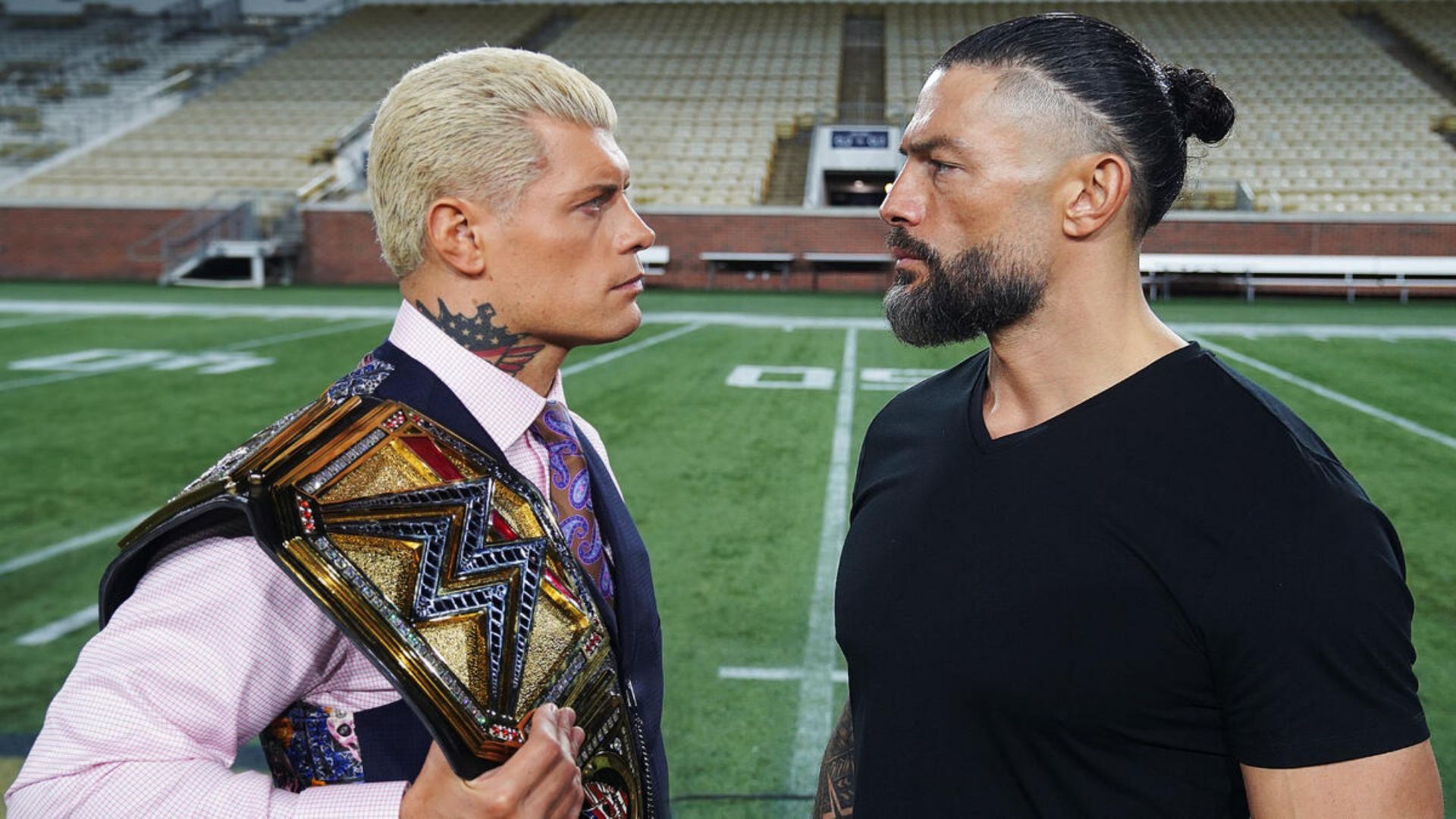 Roman Reigns face-to-face with Cody Rhodes (Image credit: WWE.com)