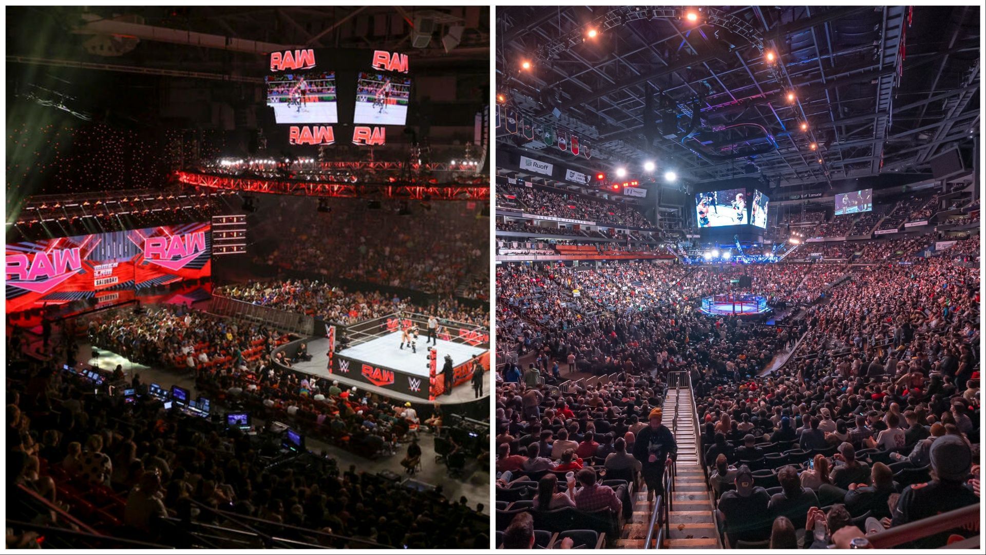 A current WWE star puked before a match. (Photo: WWE.com and UFC on X)