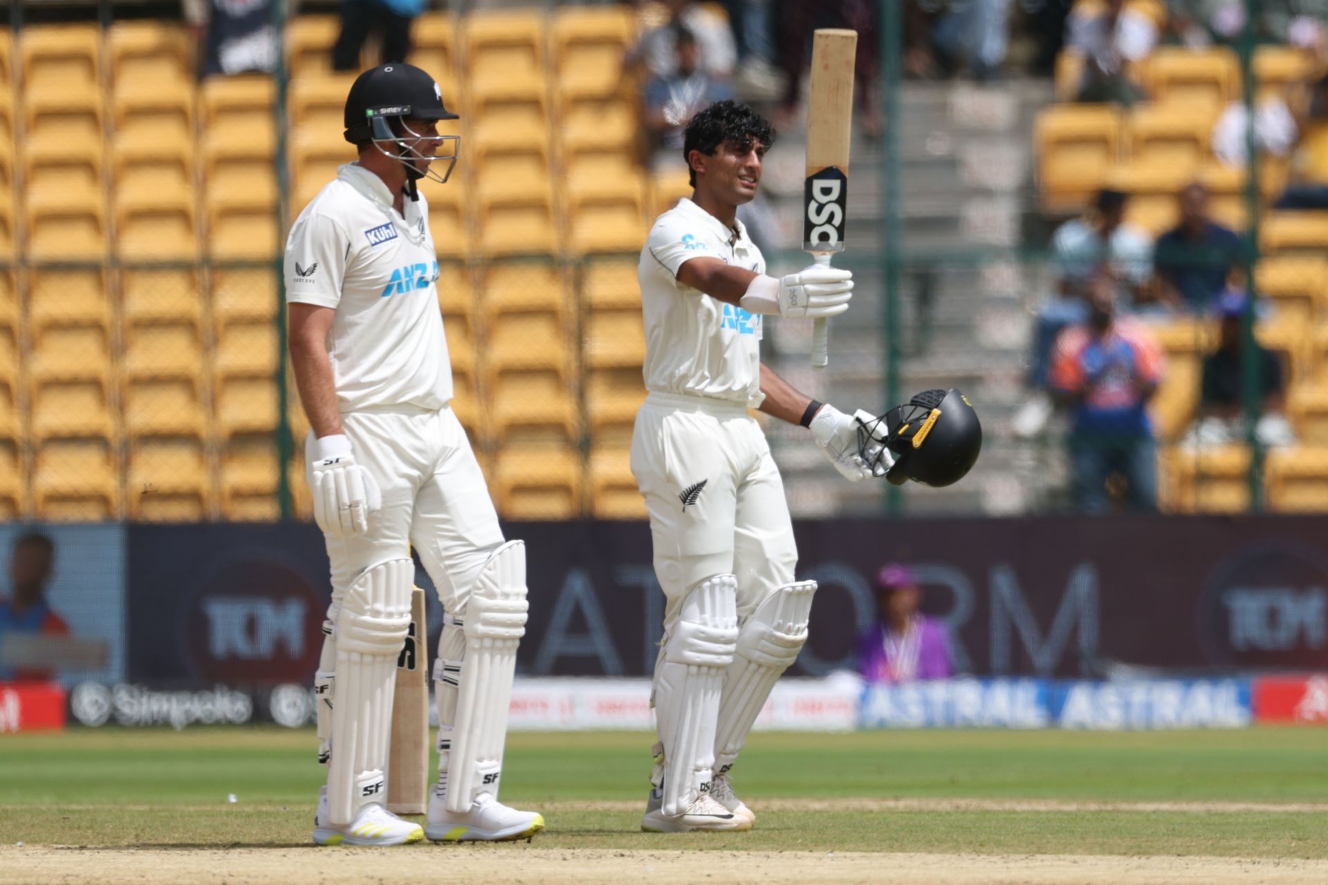 Rachin Ravindra (right) scored 134 runs off 157 deliveries in New Zealand&#039;s first innings. [P/C: Getty]