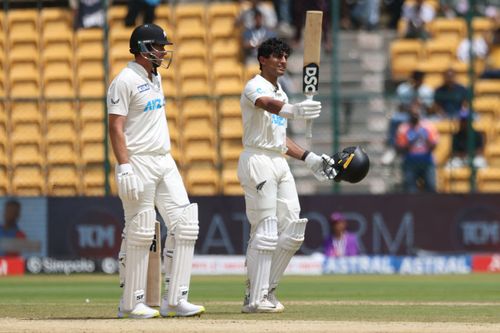 Rachin Ravindra (right) scored 134 runs off 157 deliveries in New Zealand's first innings. [P/C: Getty]