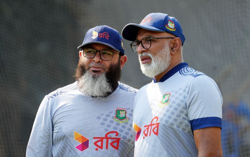 Mushtaq Ahmed and Chandika Hathurusingha. (Credits: BCB Twitter)