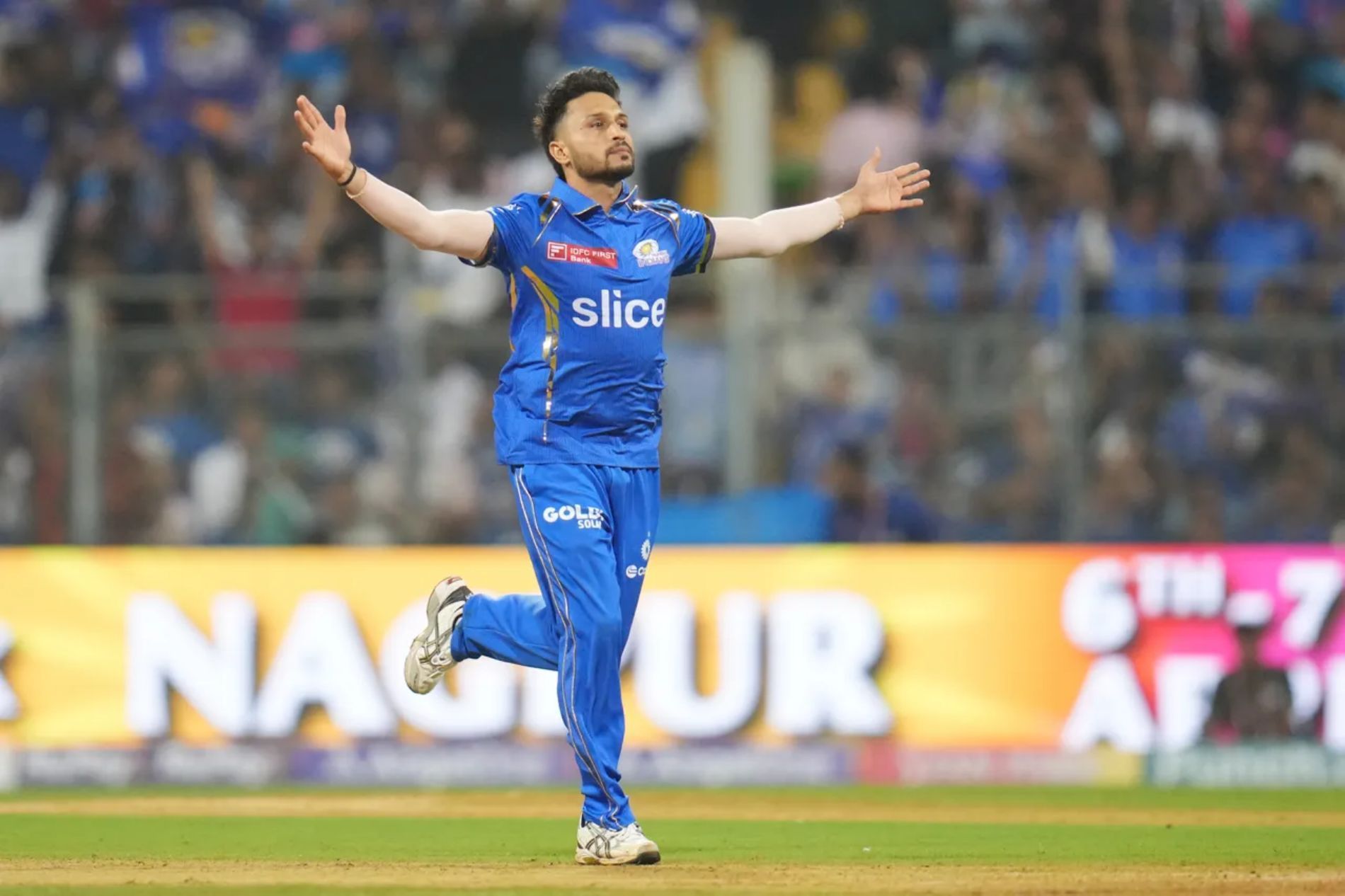 Akash Madhwal celebrates a wicket against Rajasthan Royals. (Image Credits: iplt20.com/ BCCI)