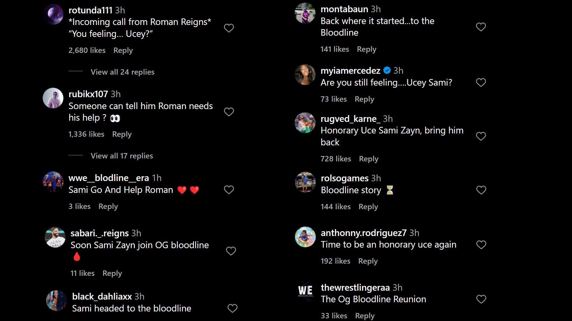 Screenshot of comments on WWE&#039;s Instagram post.