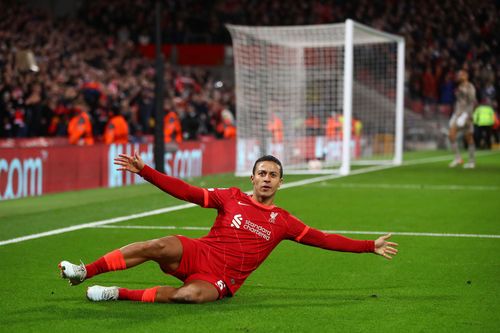 Thiago Alcantara celebrates after netting for Liverpool (Image - Getty)