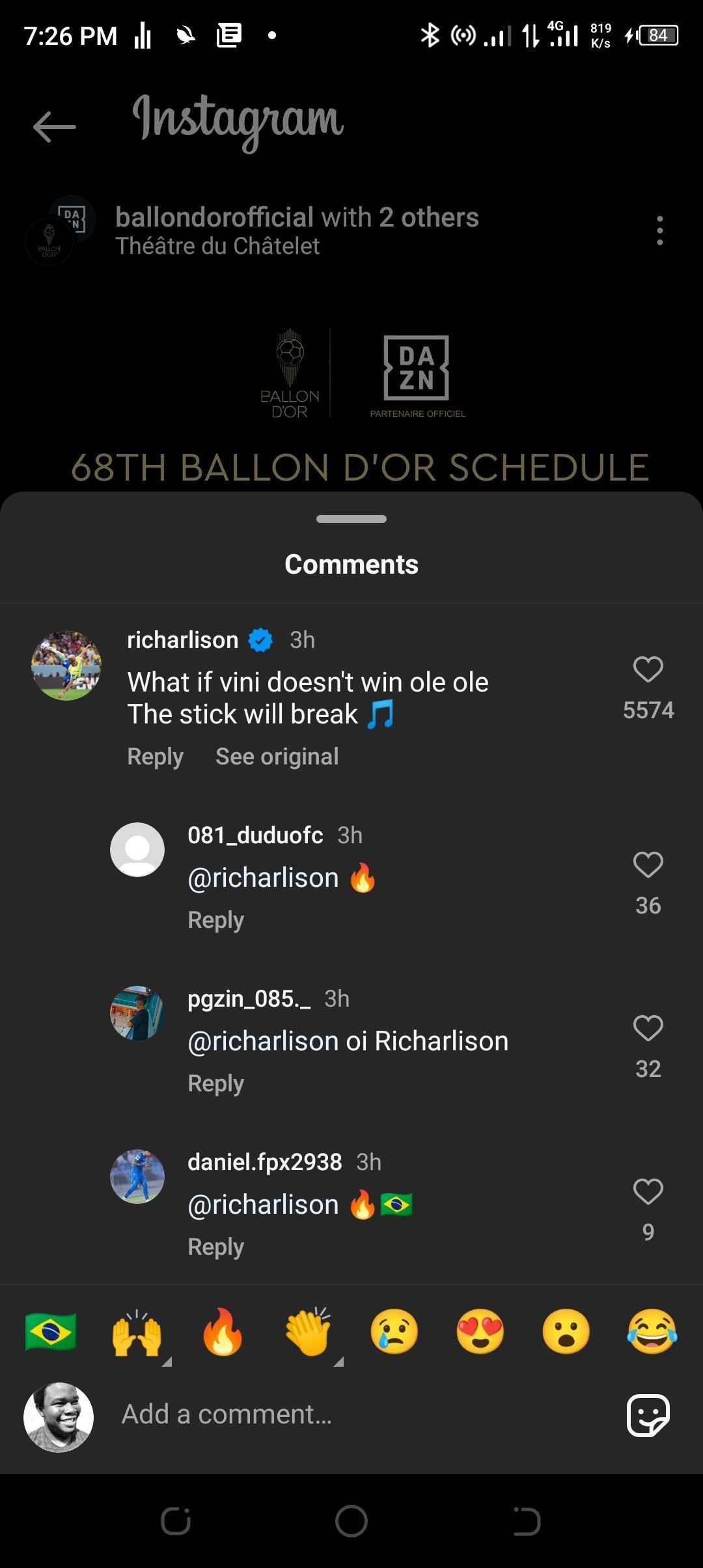 Richarlison fires warning to Ballon d&#039;Or organizers (Image via Instagram)