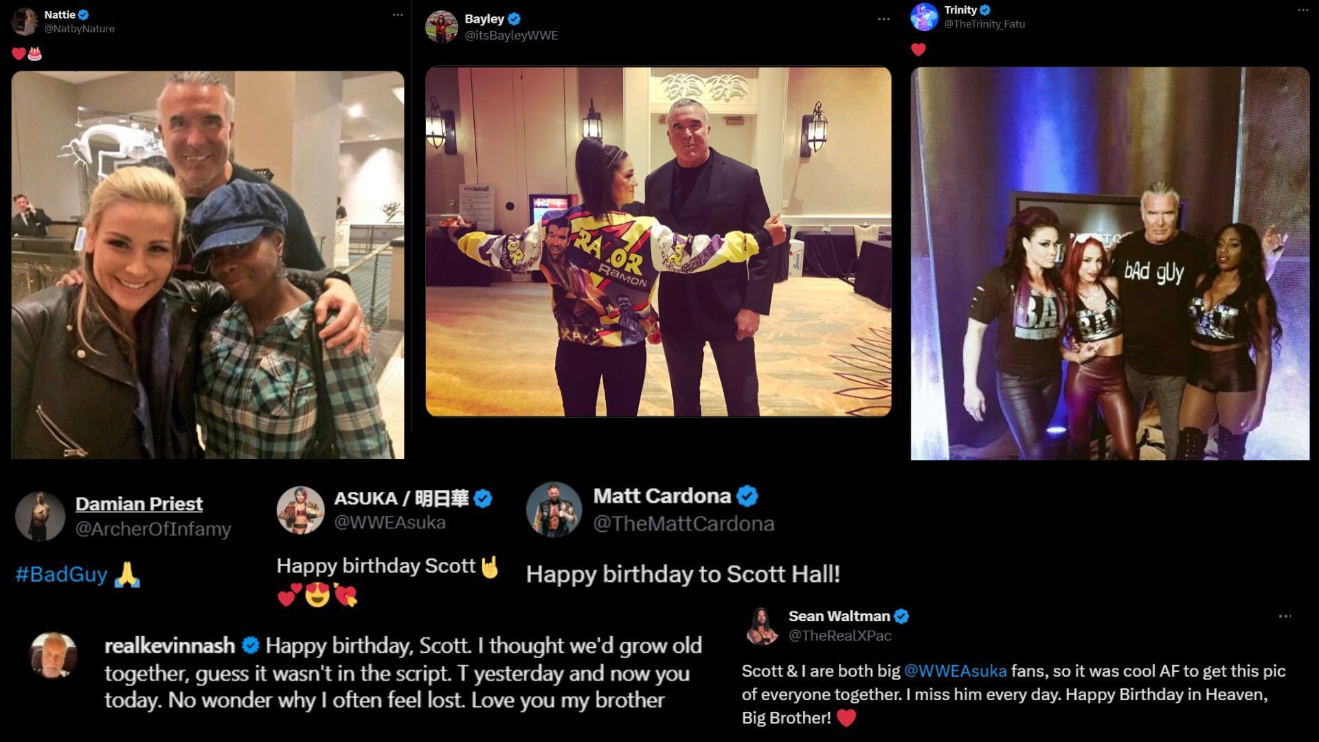 Screenshots of stars&#039; tributes to Scott Hall [Image credits: stars&#039; X/Twitter and Kevin Nash&#039;s Instagram]