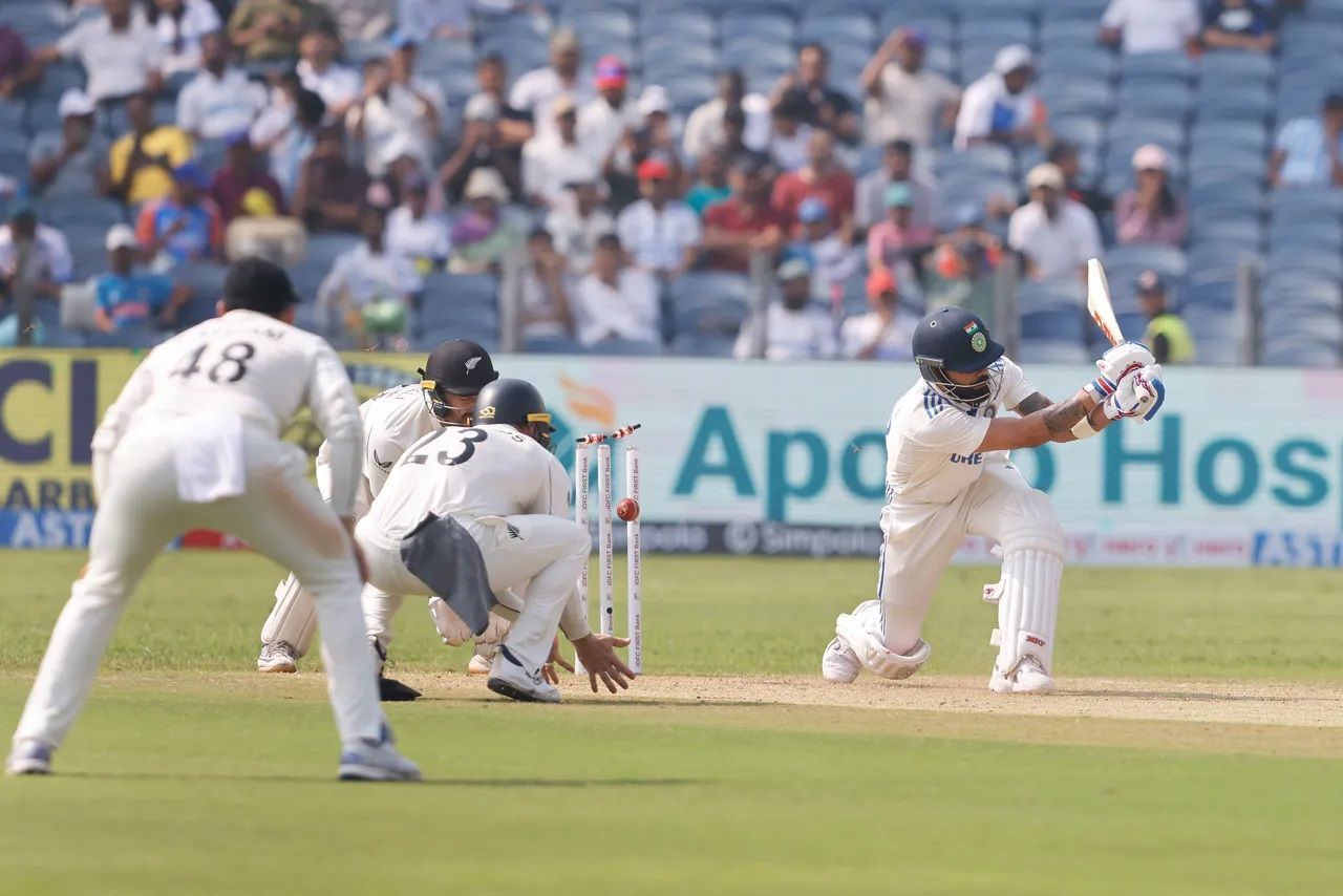 Virat Kohli was bowled off a full toss in India&#039;s first innings in Pune. [P/C: BCCI]