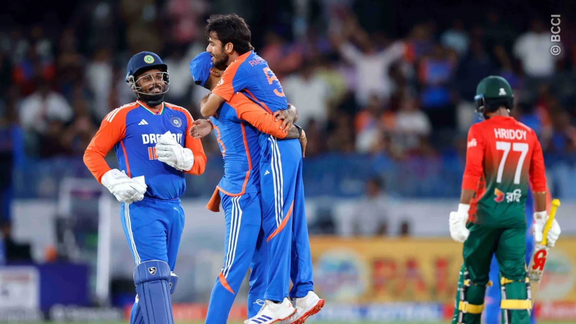 Team India celebrating Liton Das&#039; wicket (Image credits: BCCI)