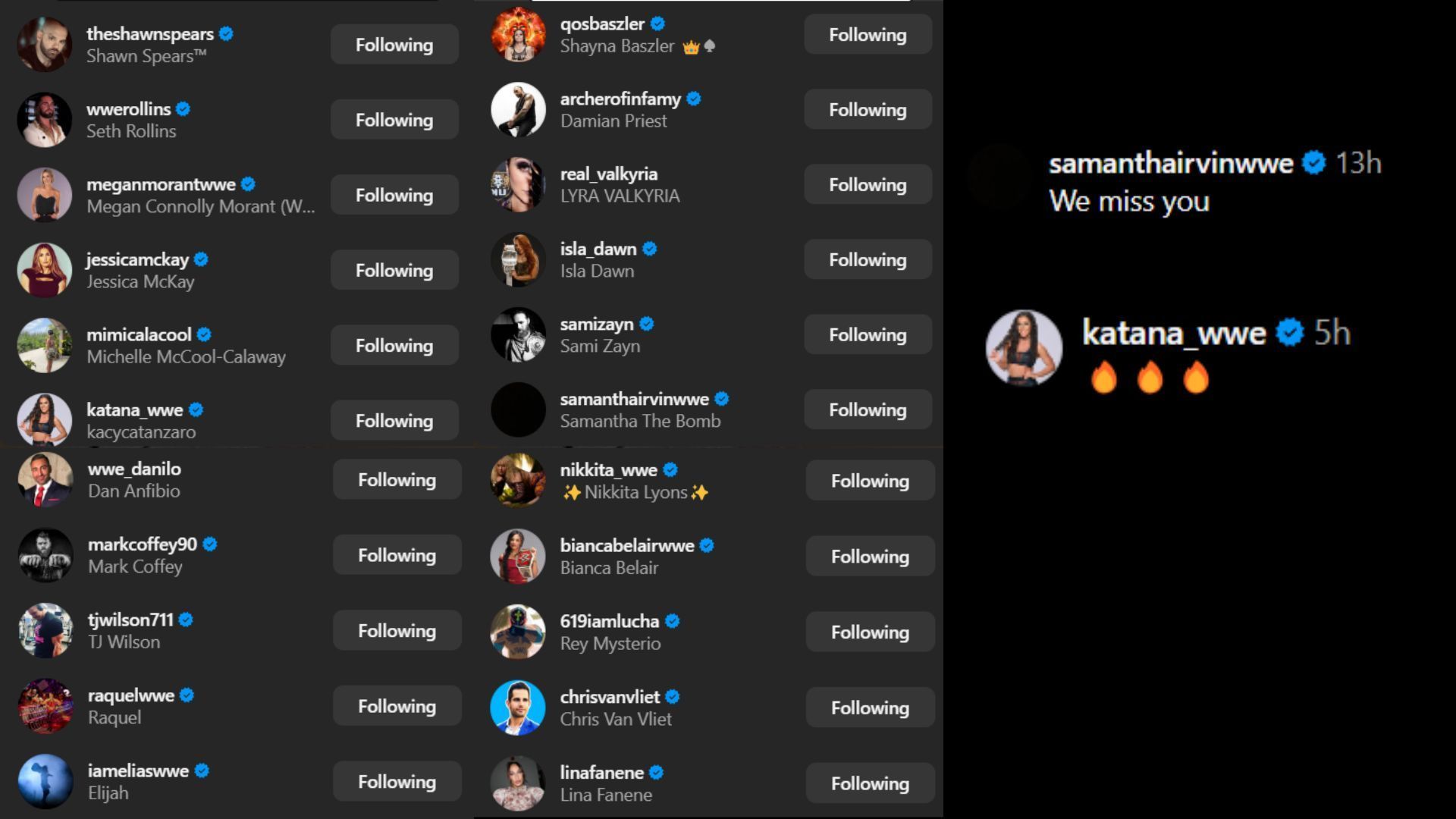 Screenshots of stars&#039; likes and comments on Becky Lynch&#039;s post. [Image credits: Lynch&#039;s Instagram handle]