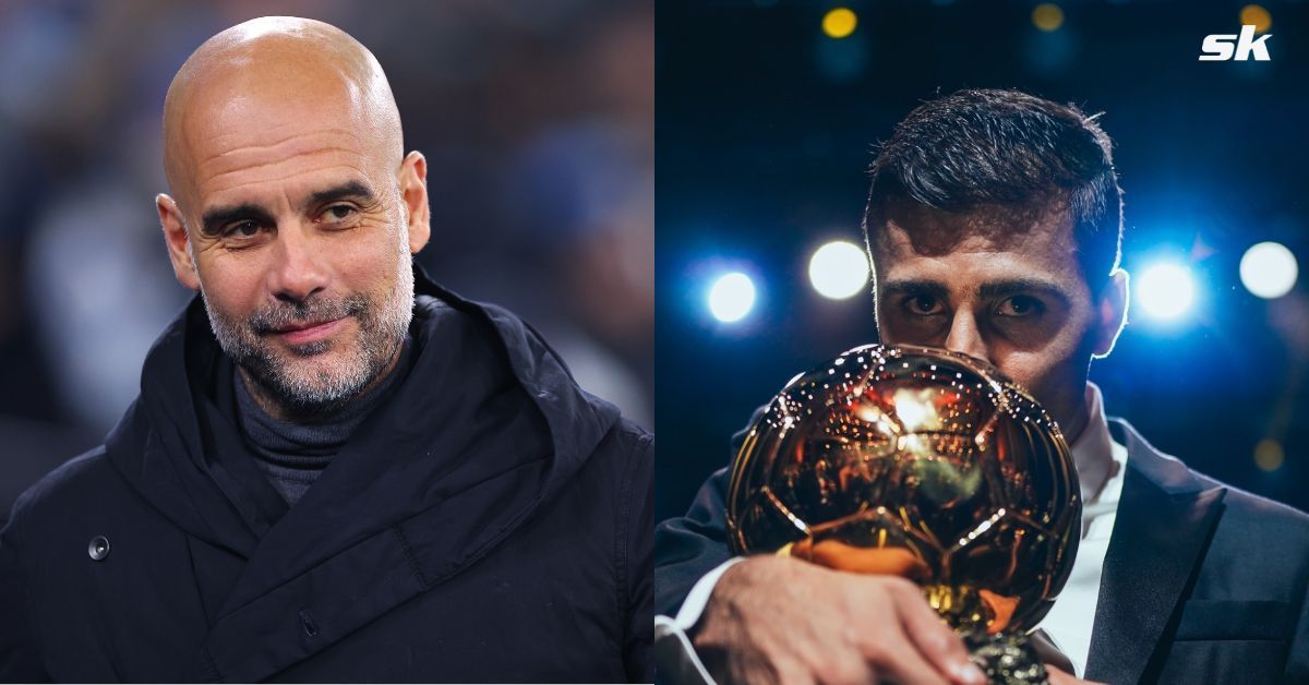 Pep Guardiola and Rodri (image via Getty and X/@ManCity)