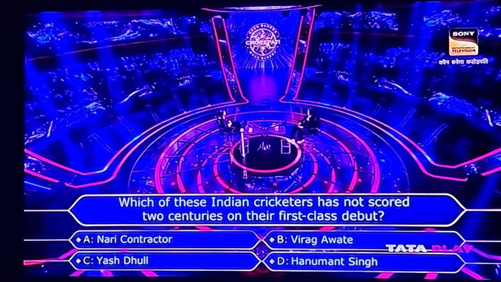 Kaun Banega Crorepati asks a question about an Indian twin centurion on