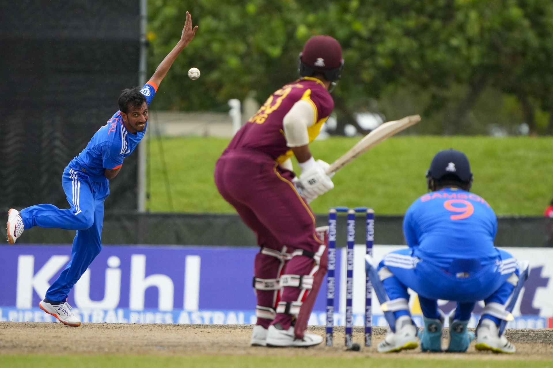 Team India Yuzvendra Chahal bowling against the West Indies (Image Credits: Getty Images)