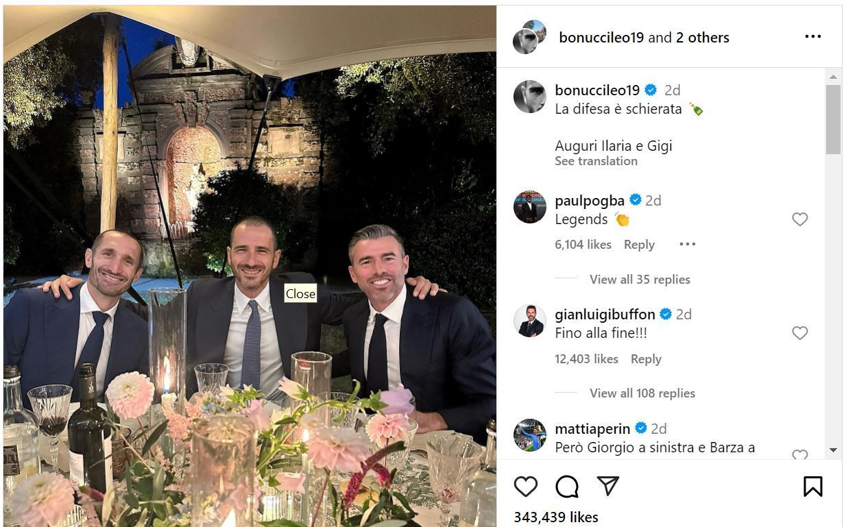 A screenshot of the post and Paul Pogba&#039;s comment praising the trio