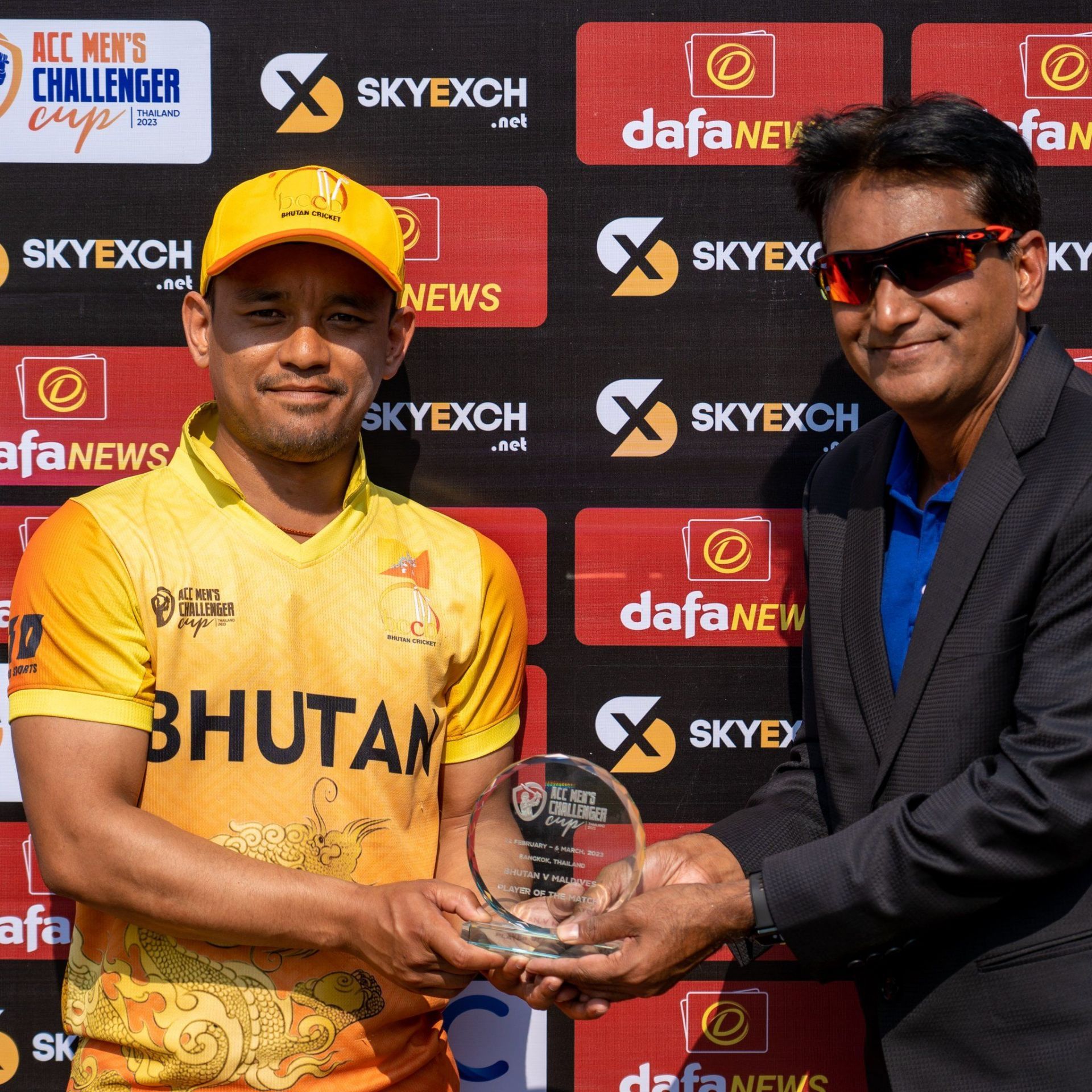 Suprit Pradhan of Bhutan winning the Player of the Match award