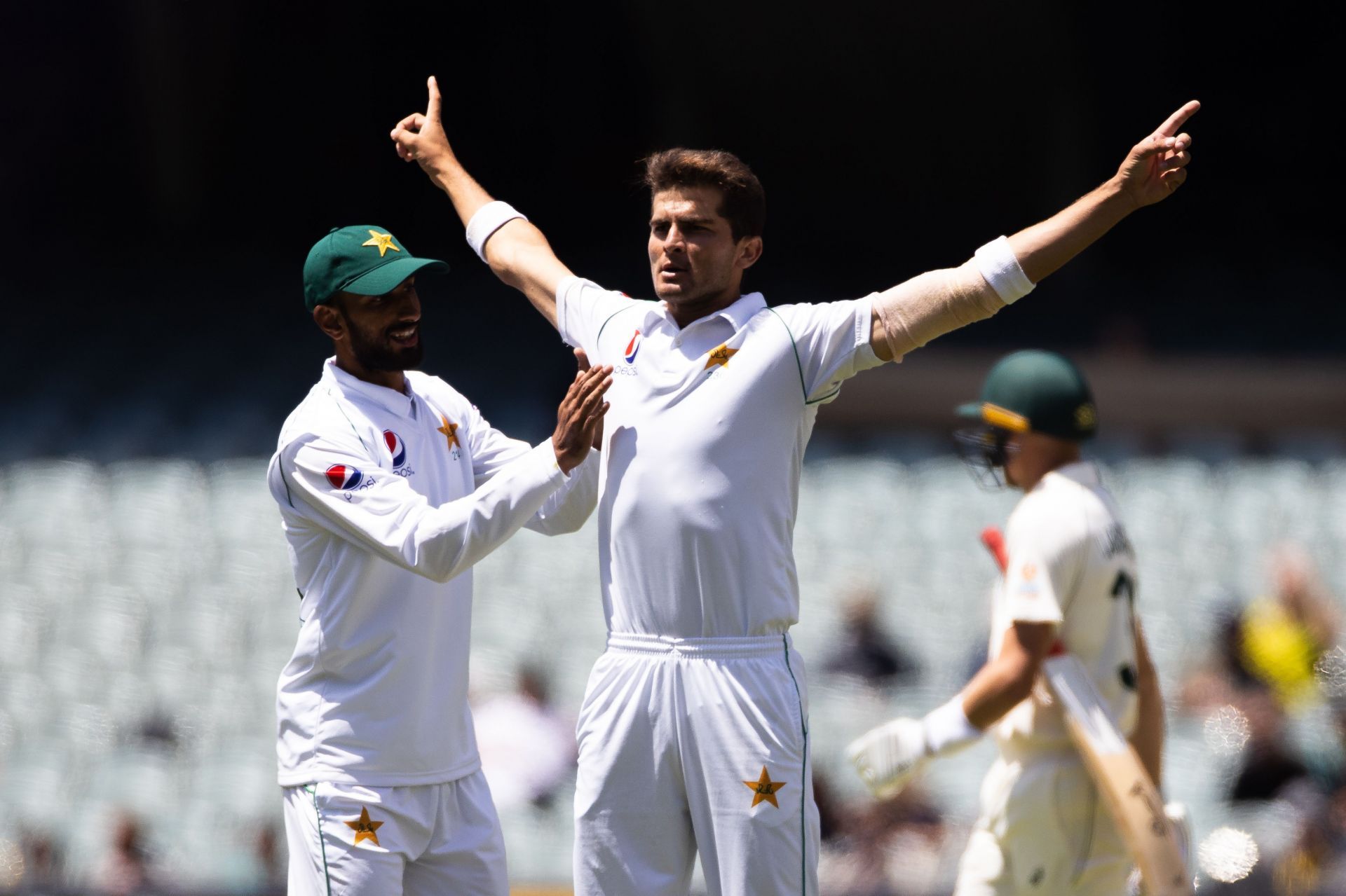 Shaheen Shah Afridi celebrates a wicket. (Credits: Getty)