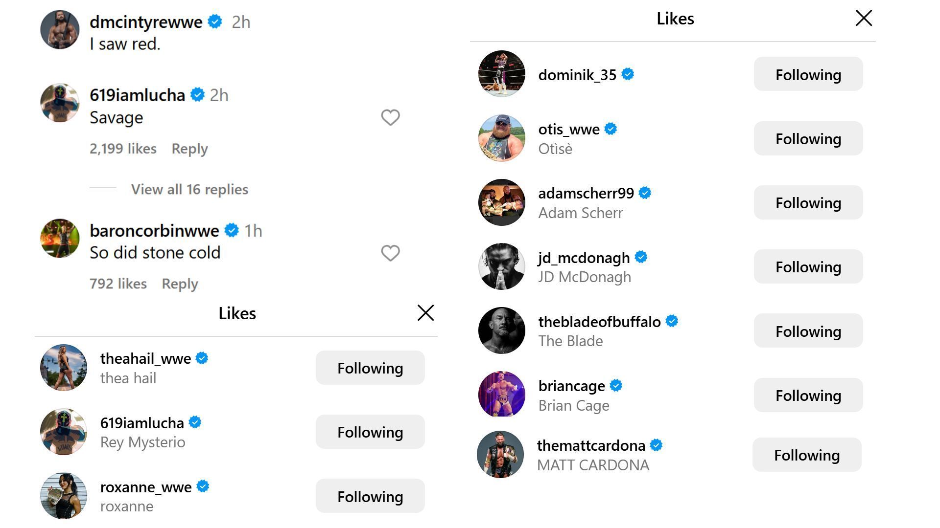 WWE Superstars&#039; reactions to Drew McIntyre&#039;s Instagram update.