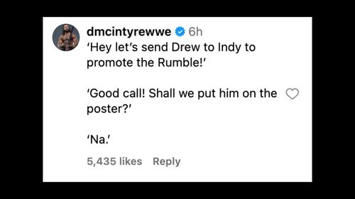 McIntyre reacts to being left off Royal Rumble poster on Instagram.