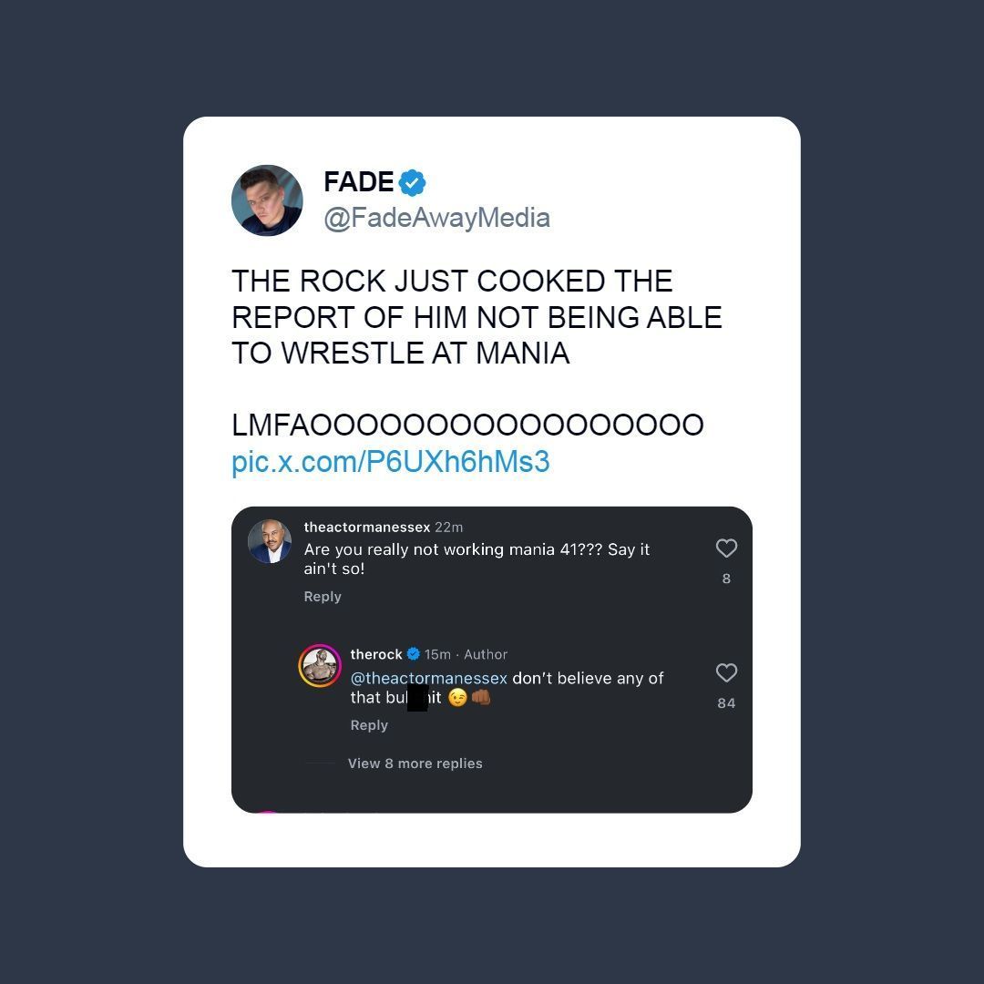 Screenshot of The Rock&#039;s reply to online speculation (Credit: @FadeAwayMedia on X)