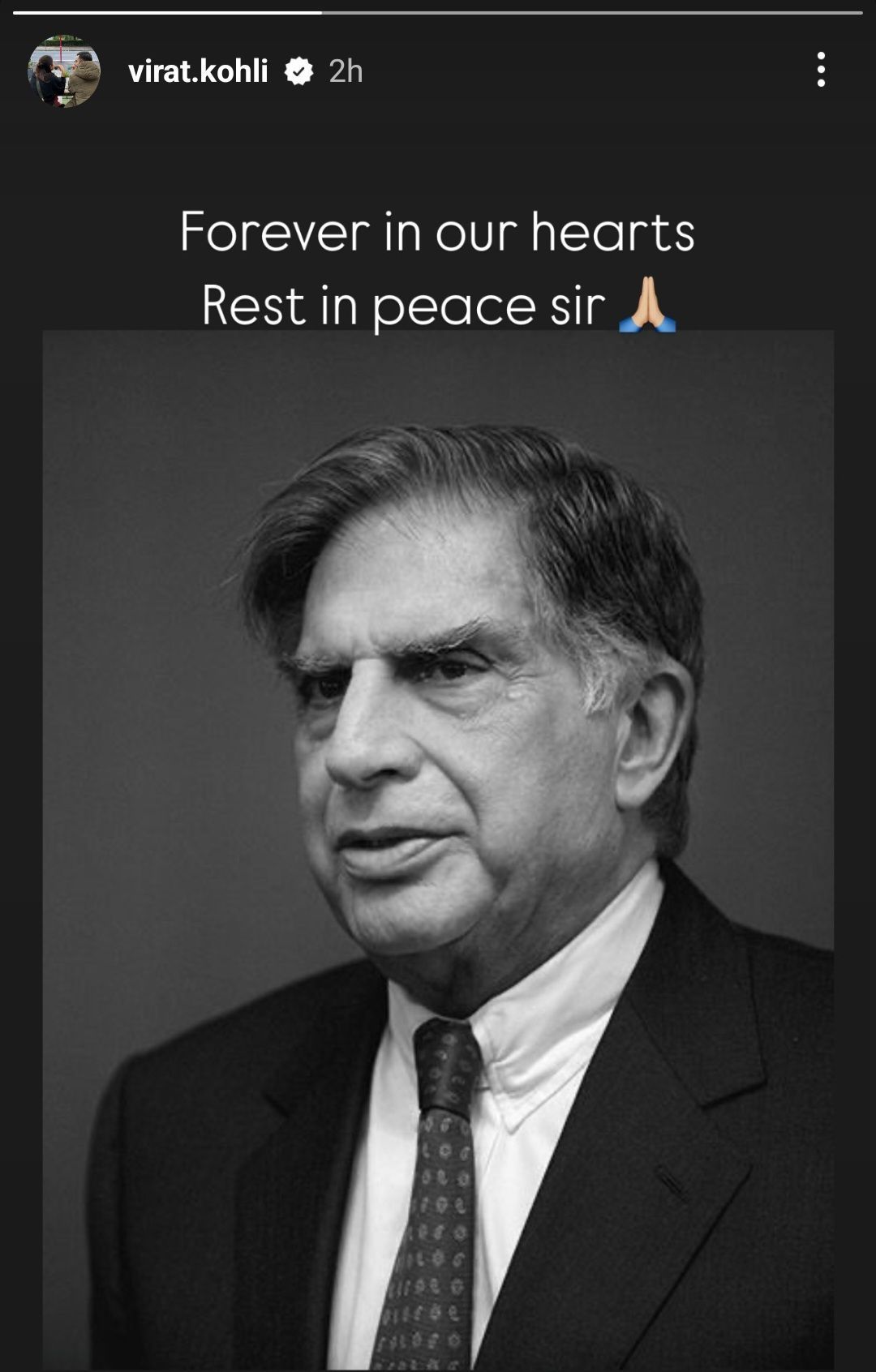 Virat Kohli pays tribute as former chairperson of the Tata Group, Ratan Tata (Image via Instagram-@virat.kohli)