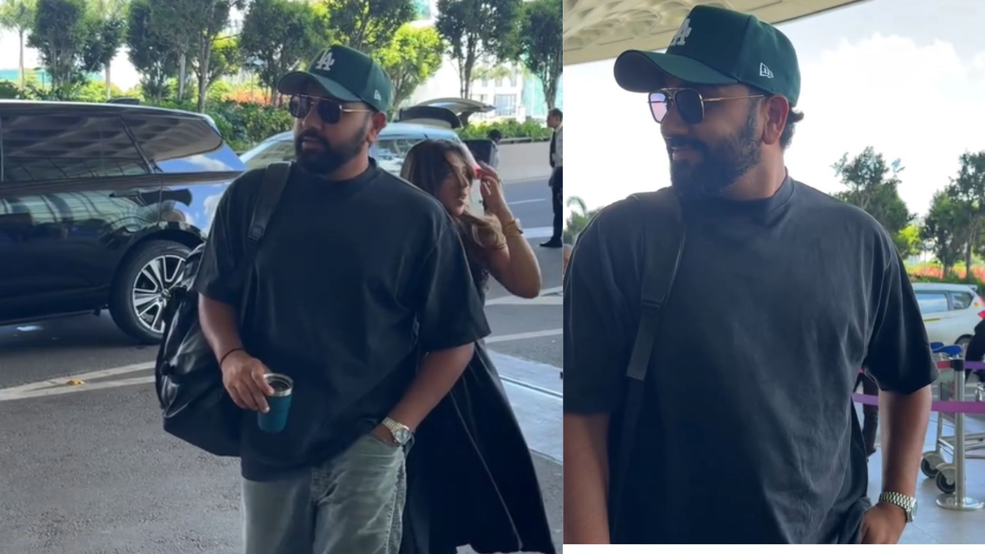 Rohit Sharma alongside wife Ritika at Mumbai Airport (Source: @viralbhayani Instagram) 