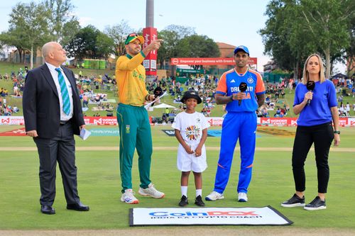 Aiden Markram and Suryakumar Yadav during toss. (Credits: BCCI Twitter)