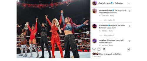 Screenshot of Bianca Belair's comment to Rhea Ripley (Photo Credit: Rhea Ripley on Instagram)