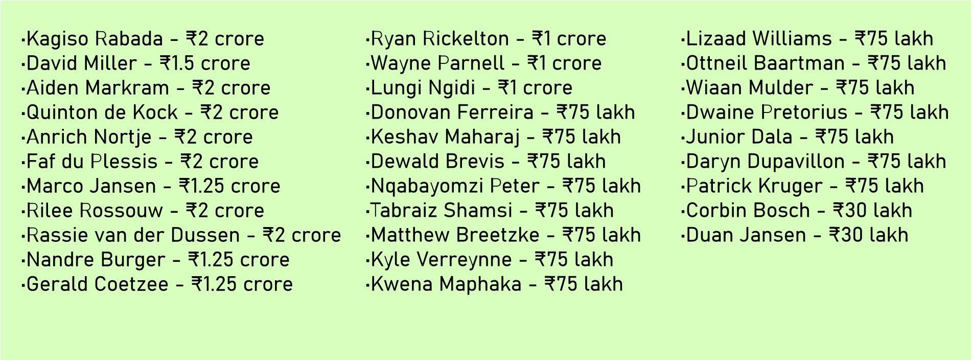 List of South African players who will be part of IPL 2025 auction