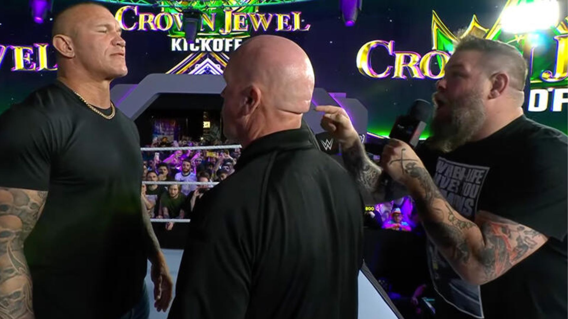 Randy Orton and Kevin Owens at Crown Jewel KickOff Show [Image via wwe.com]