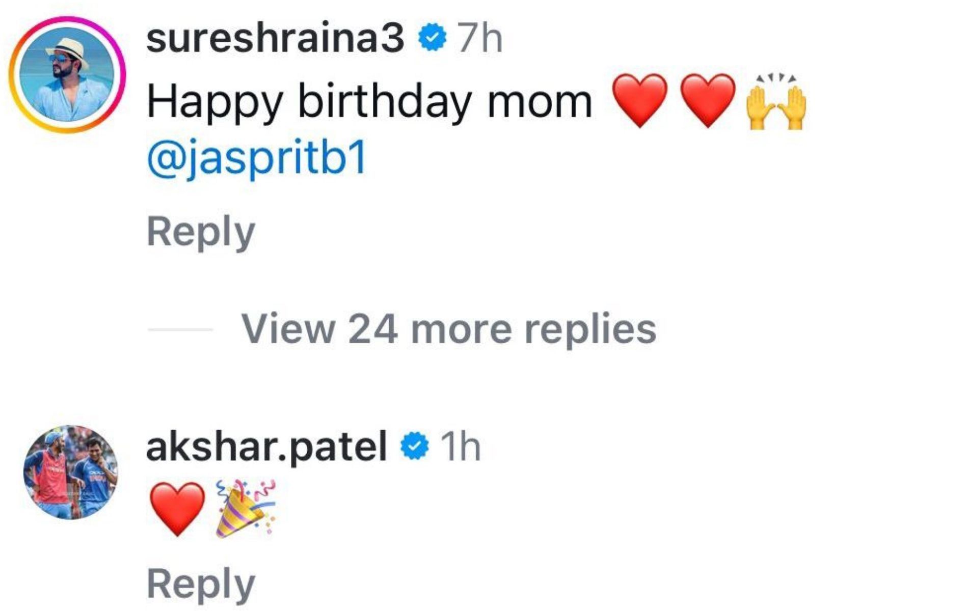 Screenshot of Suresh Raina and Axar Patel&#039;s comments.