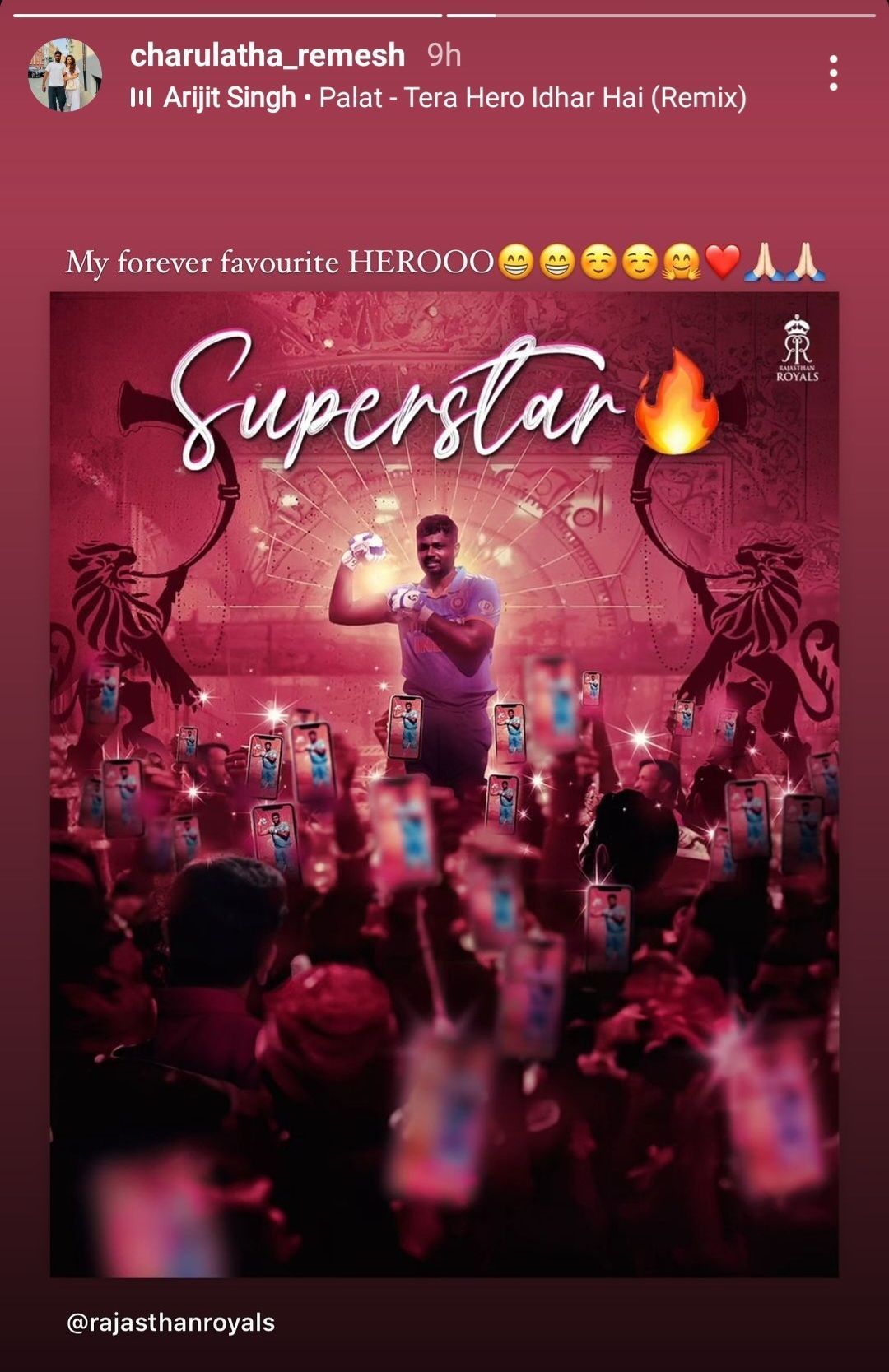 Charulatha Remesh reacts to Sanju Samson&#039;s historic century (Image via Instagram-@charulatha_remesh)