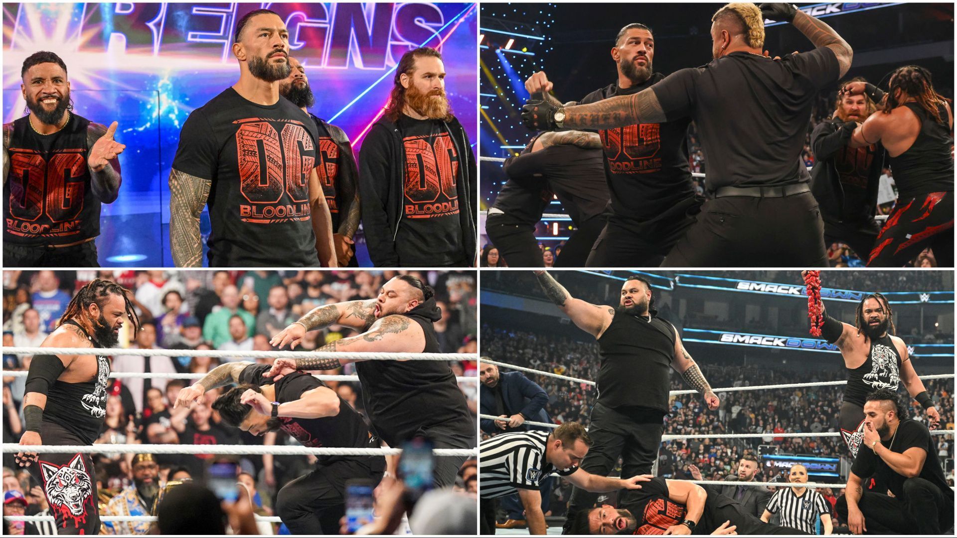 Members of The Bloodline brawl on WWE SmackDown