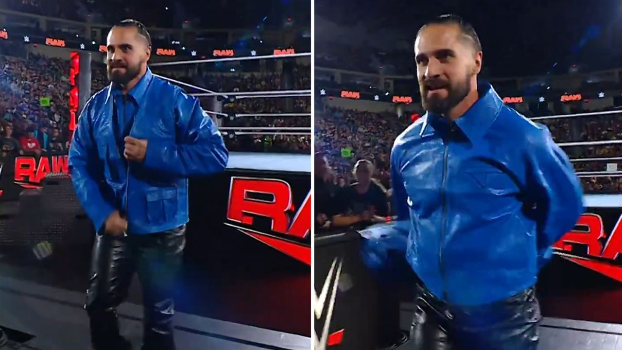 Rollins wearing a blue jacket on top of another blue jacket (via WWE