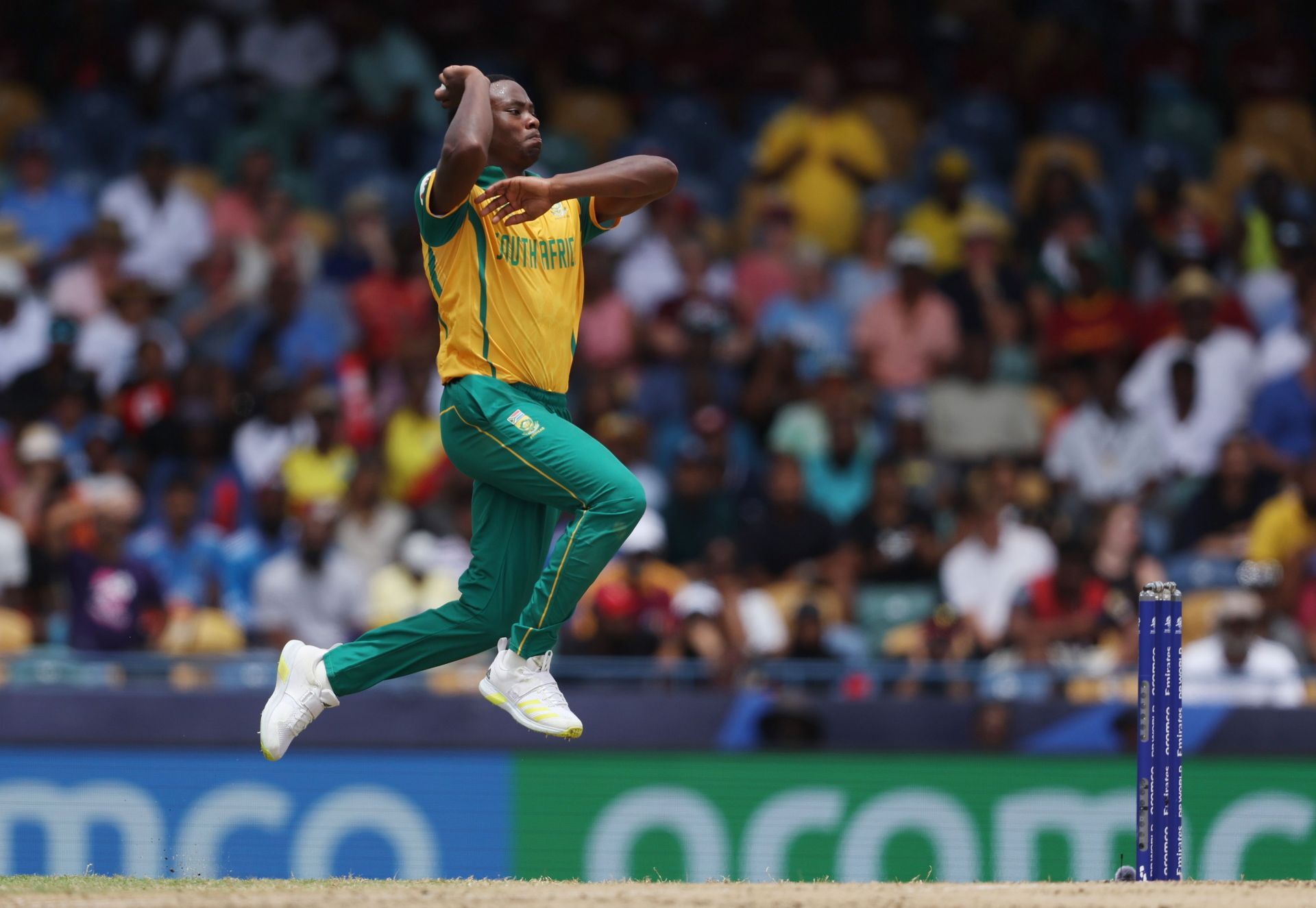 Kagiso Rabada bowling during the T20 World Cup (Image Credits: Getty Images)