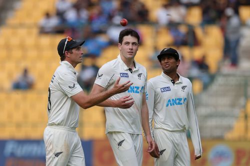 Tim Southee, Will O'Rourke, and Rachin Ravindra. (Credits: Getty)