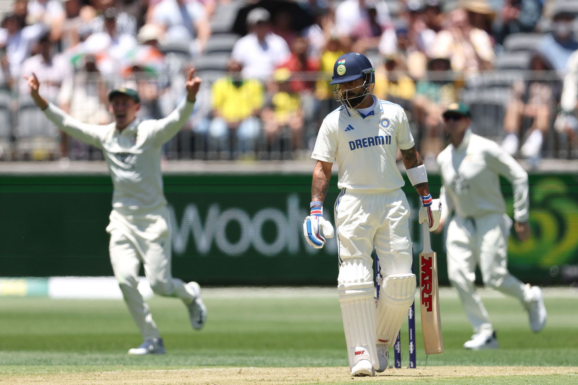 Virat Kohli was caught at first slip off Josh Hazlewood&#039;s bowling. [P/C: Getty]