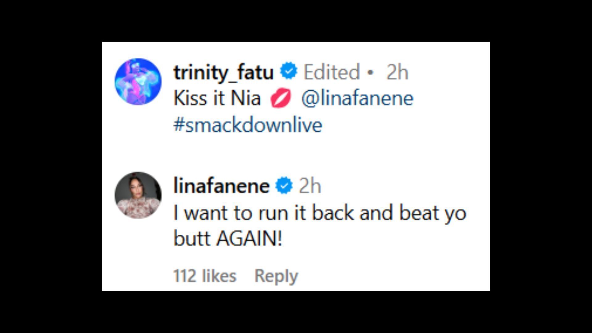 The women indulging in social media trash talk [Image credits: Screenshot of comments on Naomi&#039;s Instagram post taunting Nia]