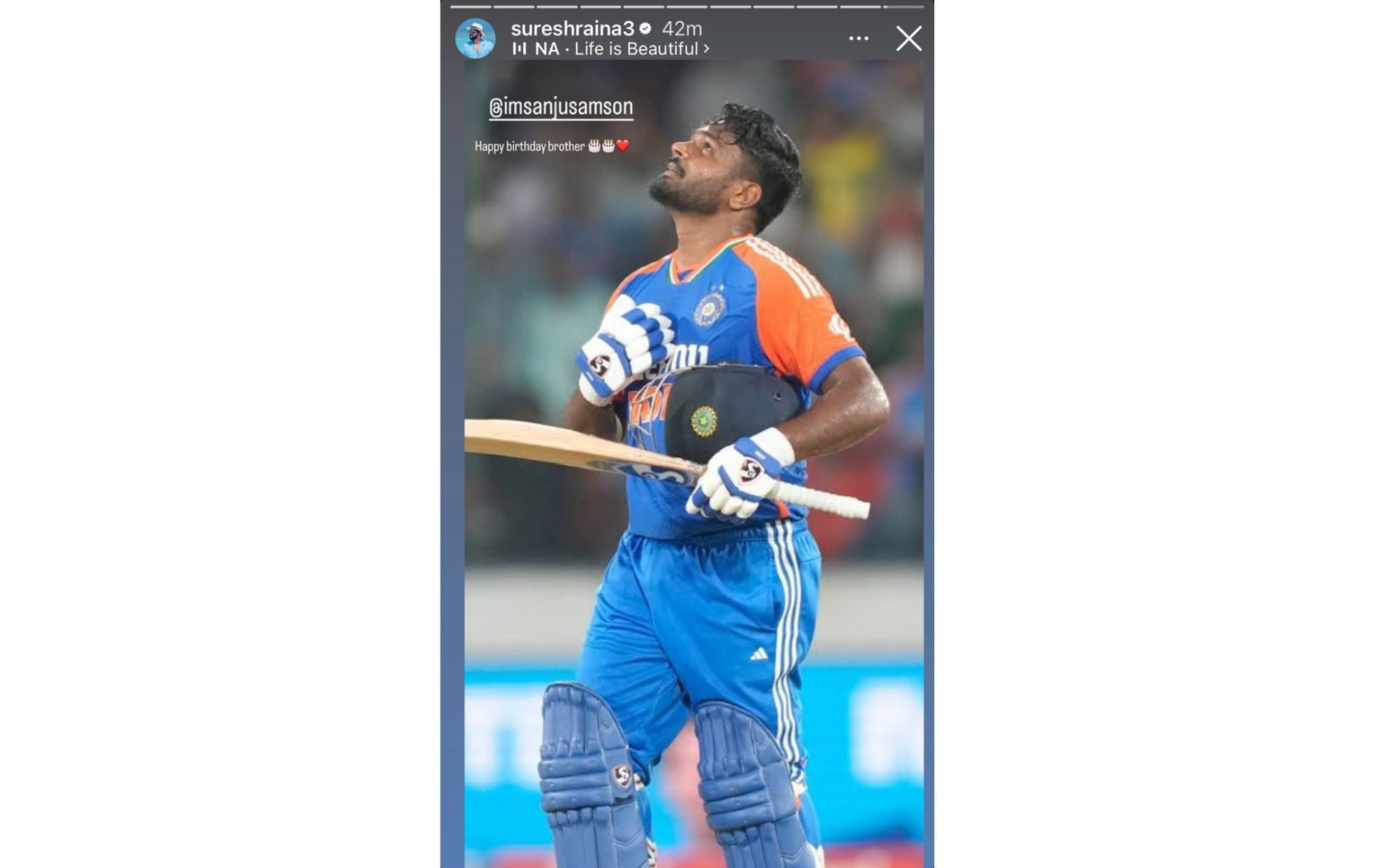 Screenshot of Suresh Raina's Instagram story.