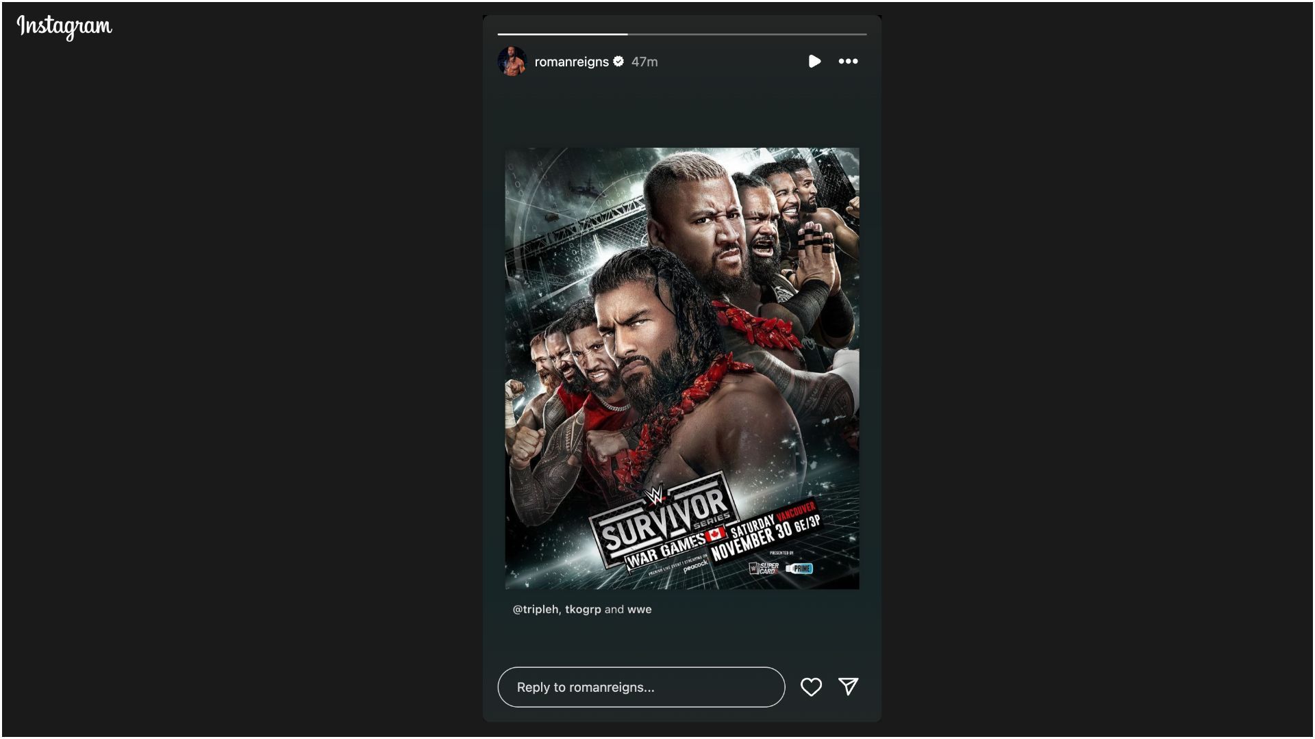 The 39-year-old star shared this promotional poster on social media. (Picture credit - Screenshot of Reigns&#039; IG story)