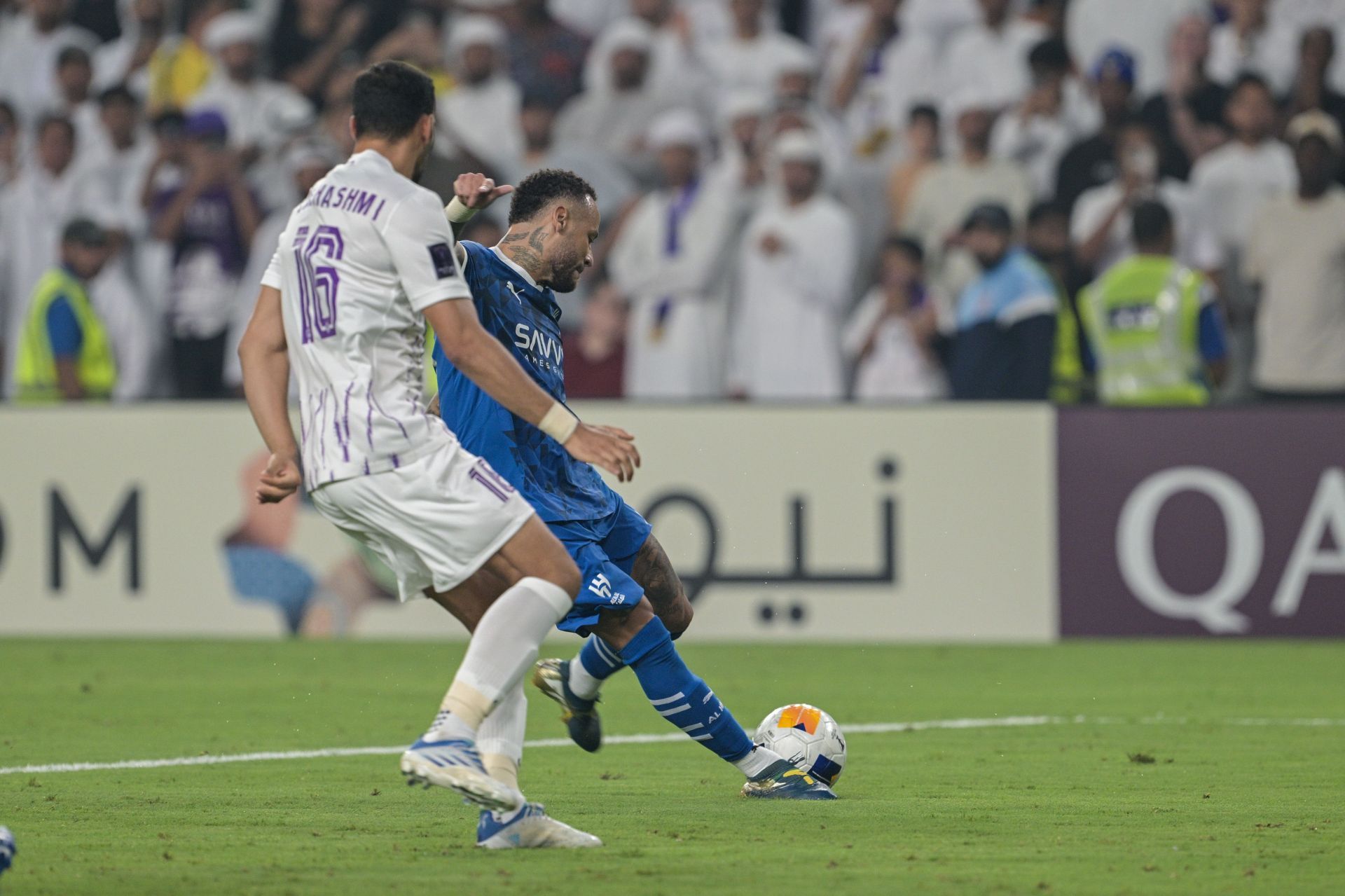 Al-Hilal striker Neymar (right) is on the sidelines again.