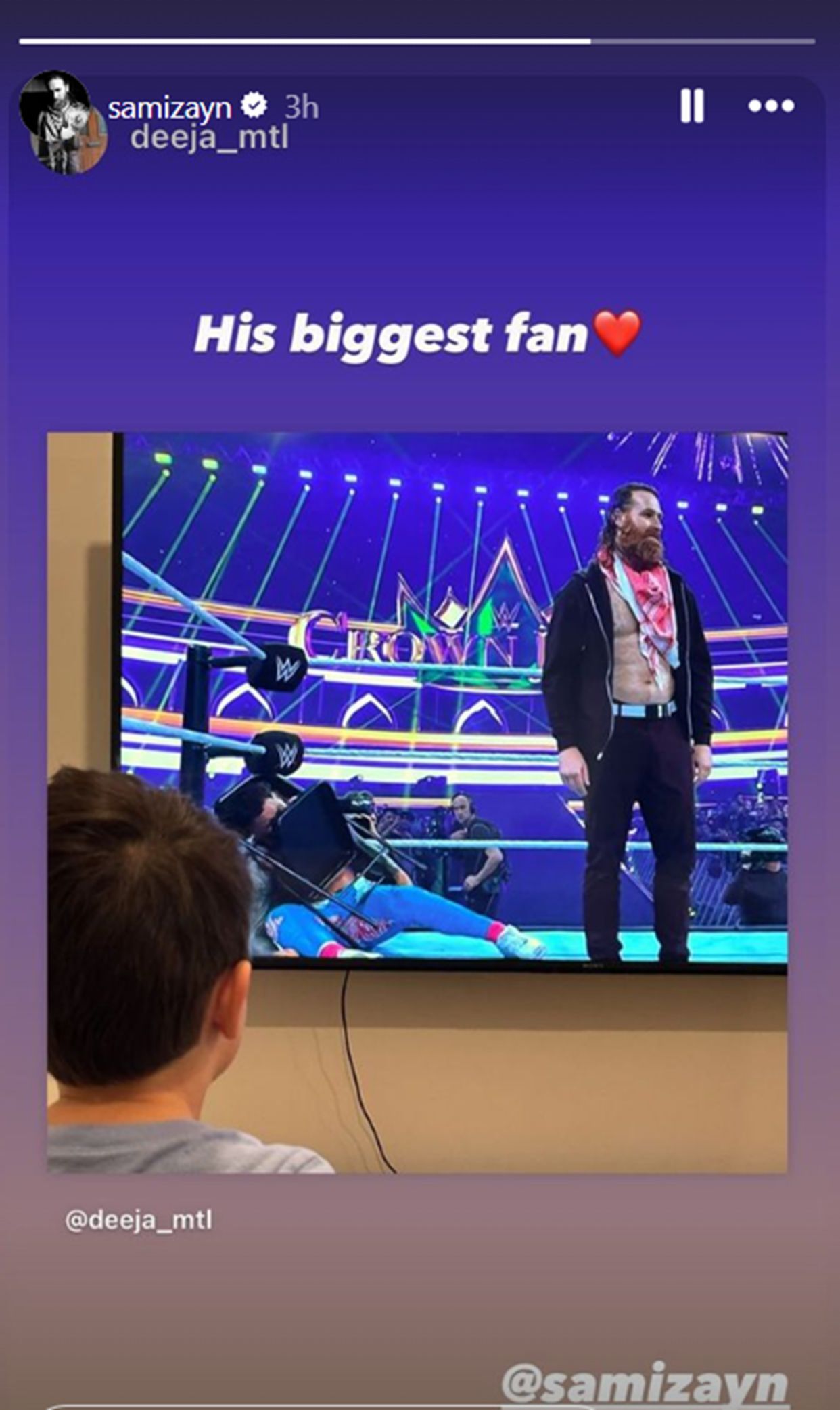 Sami Zayn&#039;s son watched him at Crown Jewel (Credit: @samizayn on Instagram)