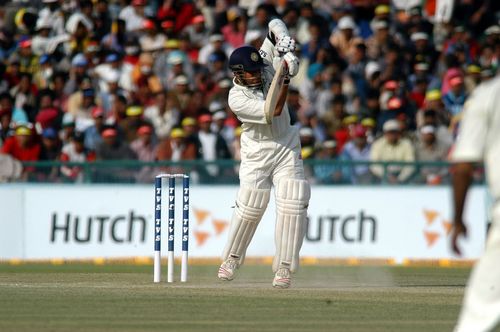 Sachin Tendulkar In action during the India-Pakistan Cricket test Match in Mohali - Source: Getty